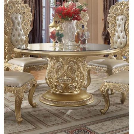 ACME Cabriole Round Dining Table Gold Finish