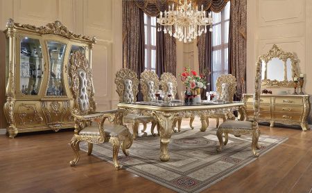 ACME Cabriole Dining Table Gold Finish