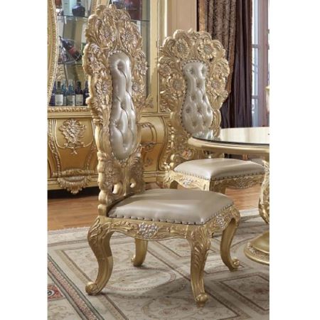 ACME Cabriole Side Chair (Set-2) Light Gold Synthetic Leather & Gold Finish