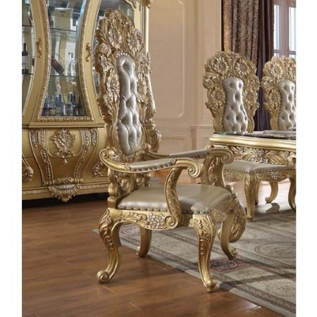 ACME Cabriole Arm Chair (Set-2) Light Gold Synthetic Leather & Gold Finish