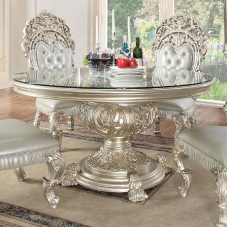 ACME Sandoval Round Dining Table Champagne Finish