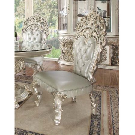 ACME Sandoval Side Chair (Set-2) Beige Synthetic Leather & Champagne Finish