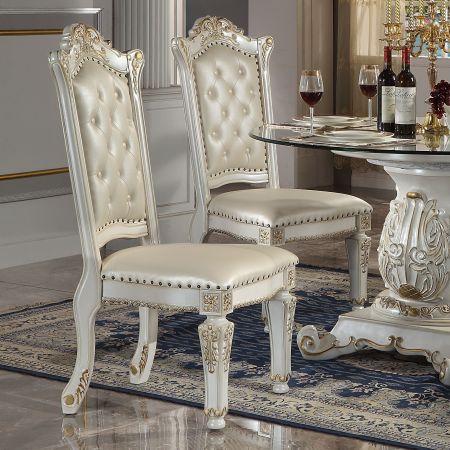 ACME Vendome Side Chair (Set-2) Synthetic Leather & Antique Pearl Finish