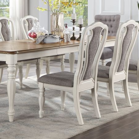 ACME Florian Side Chair (Set-2) Gray Fabric & Antique White Finish