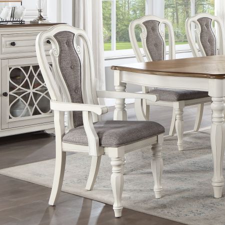 ACME Florian Arm Chair (Set-2) Gray Fabric & Antique White Finish