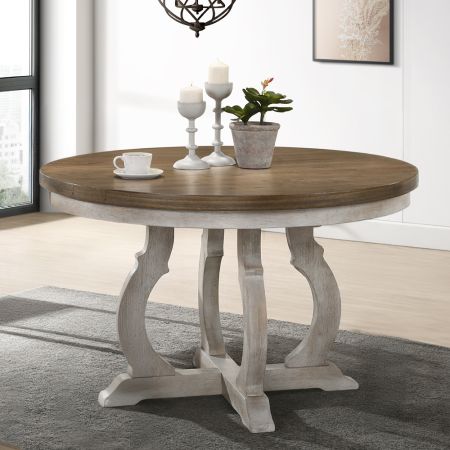 ACME Cillin Round Dining Table Walnut & Antique White Finish