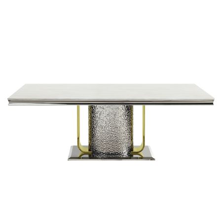 ACME Fadri Dining Table W/Marble Top & Pedestal Base Engineered Stone Top Mirrored Silver & Gold Finish