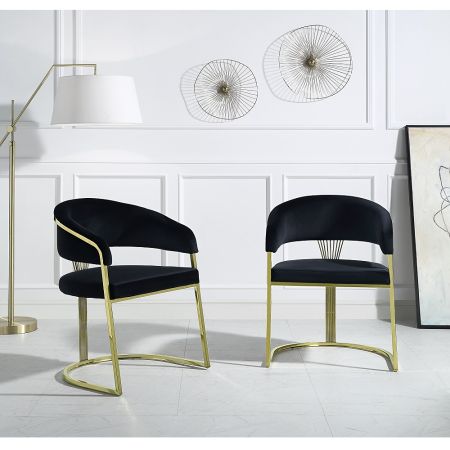 ACME Fallon Side Chair Black Velvet & Mirrored Gold Finish