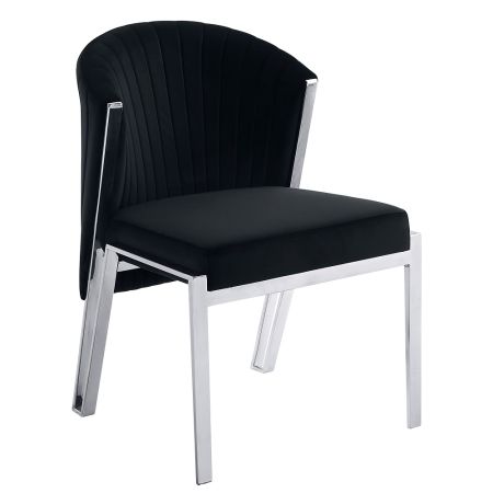 ACME Fallon Side Chair (Set-2) Black Velvet & Mirrored Silver Finish