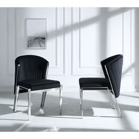 ACME Fallon Side Chair (Set-2) Black Velvet & Mirrored Silver Finish