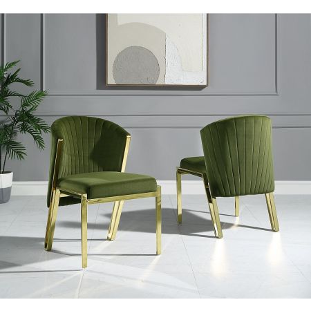 ACME Fallon Side Chair (Set-2) Green Velvet & Mirrored Gold Finish