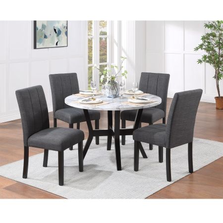 ACME Kusa 5PC Pack Dining Set W/Faux Marble Top Engineering Stone Top & Black Finish