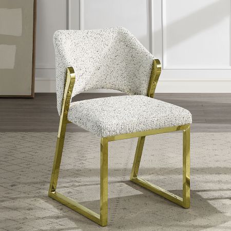 ACME Galdesa Side Chair Teddy Sherpa & Mirrored Gold Finish