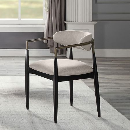 ACME Jaramillo Side Chair (Set-2) Beige Fabric & Black Finish