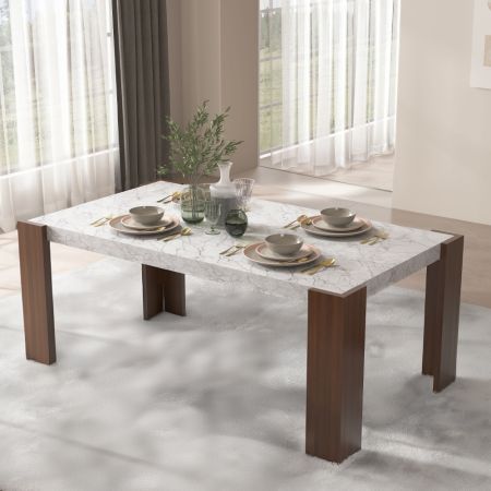 ACME Hettie Dining Table W/Engineering Stone Engineering Stone Top & Brown Finish