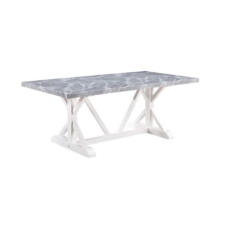 ACME Hollyn Dining Table W/Engineering Stone Engineering Stone & White Finish