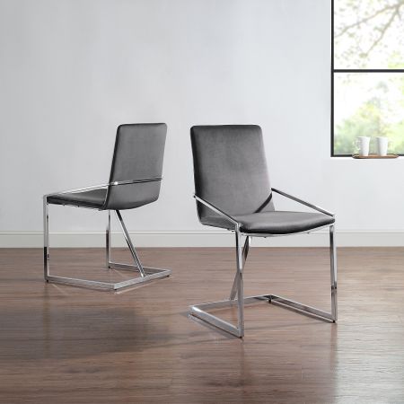 ACME Zlatan Side Chair (Set-2) Gray Velvet & Chrome Finish