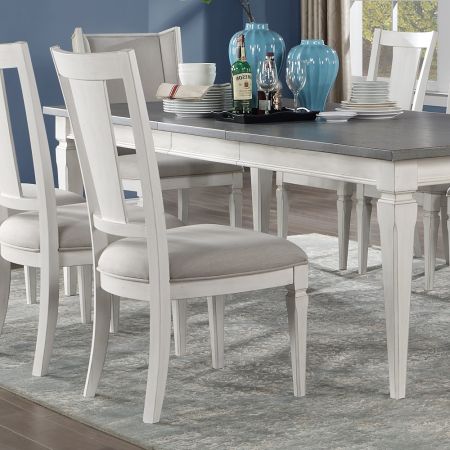 ACME Katia Side Chair (Set-2) Light Gray Linen & Weathered White Finish