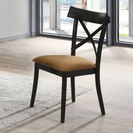 ACME Hillary Side Chair (Set-2) Brown Leather Aire Walnut & Black Finish