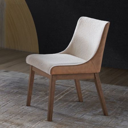 ACME Ginny Side Chair (Set-2) White Boucle Brown Velvet & Walnut Finish