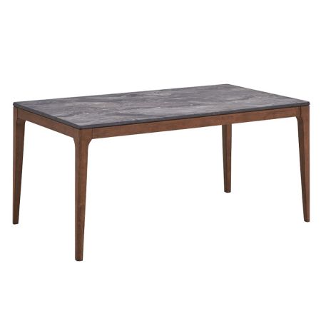 ACME Bevis Dining Table Engineered Stone Top & Walnut Finish