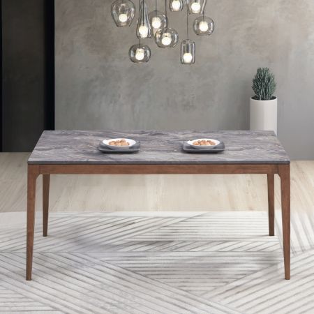 ACME Bevis Dining Table Engineered Stone Top & Walnut Finish