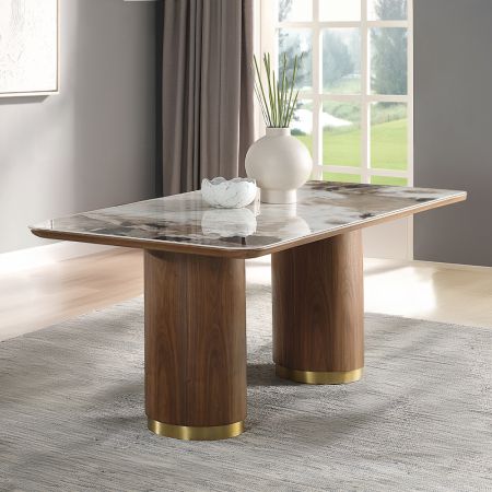 ACME Furniture Willene Dining Table Ceramic Top & Walnut Finish