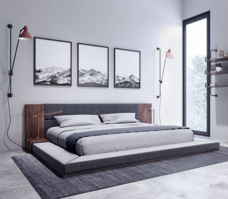 California King Nova Domus Jagger Modern Dark Grey & Walnut Bed