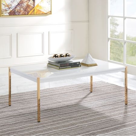 ACME Otrac Coffee Table White & Gold Finish