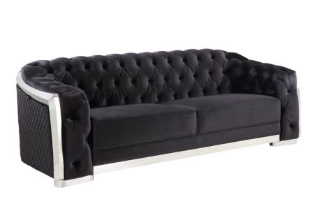 ACME Pyroden Sofa Black Velvet & Chrome Finish