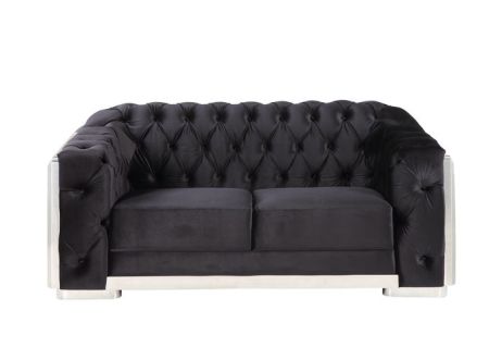 ACME Pyroden Loveseat Black Velvet & Chrome Finish