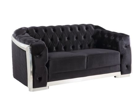 ACME Pyroden Loveseat Black Velvet & Chrome Finish