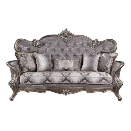 ACME Elozzol Sofa W/5 Pillows Fabric & Antique Bronze Finish