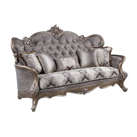 ACME Elozzol Sofa W/5 Pillows Fabric & Antique Bronze Finish