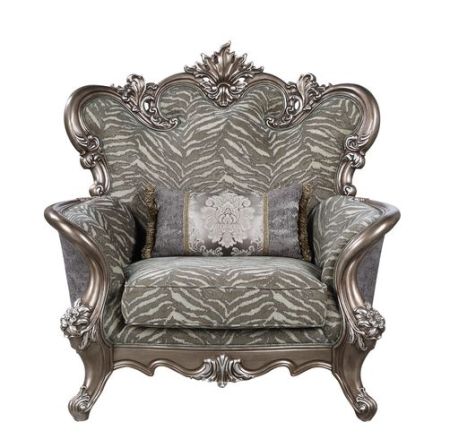 ACME Elozzol Chair W/Pillow Fabric & Antique Bronze Finish