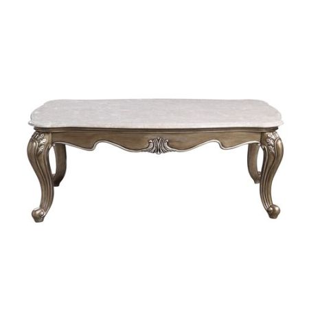 ACME Elozzol Coffee Table Marble Top & Antique Bronze Finish