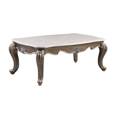 ACME Elozzol Coffee Table Marble Top & Antique Bronze Finish