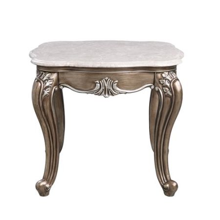 ACME Elozzol End Table Marble Top & Antique Bronze Finish