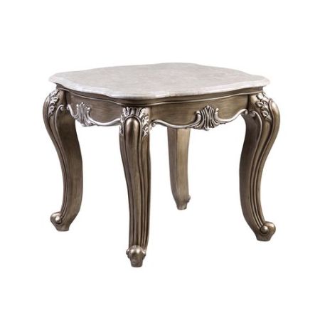 ACME Elozzol End Table Marble Top & Antique Bronze Finish