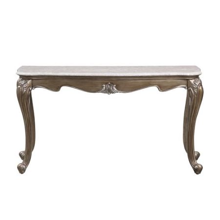 ACME Elozzol Sofa Table Marble Top & Antique Bronze Finish