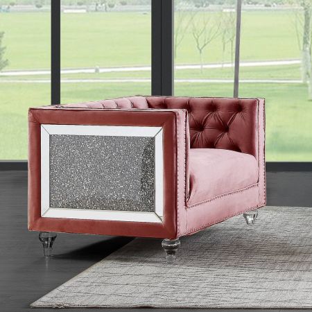 ACME Heibero II Chair Pink Velvet & Faux Diamond Trim