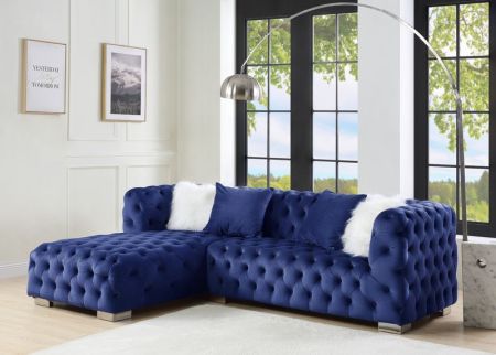 ACME Syxtyx Sectional Sofa W/4 Pillows Blue Velvet