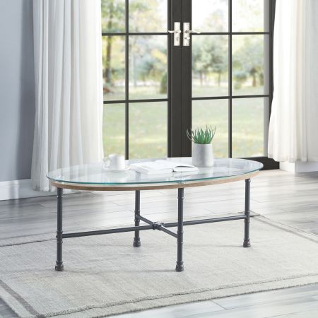 ACME Brantley Coffee Table Clear Glass & Sandy Gray Finish