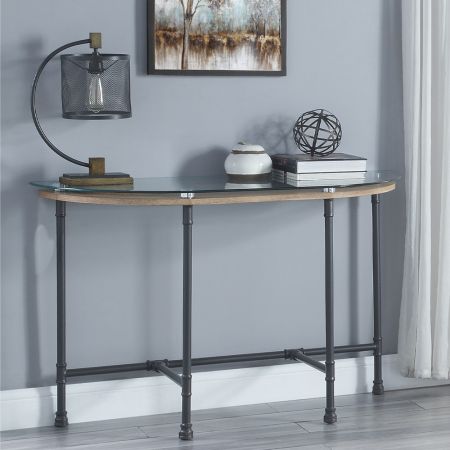 ACME Brantley Sofa Table Clear Glass & Sandy Gray Finish