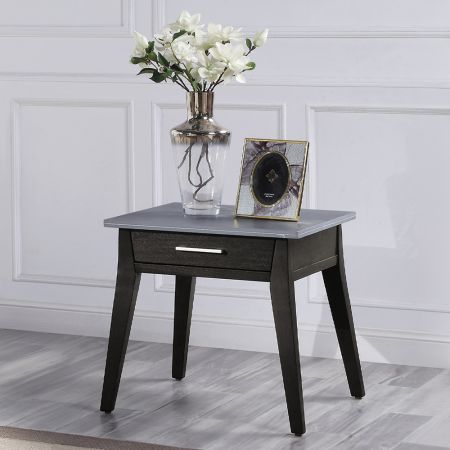 ACME Zemocryss End Table Sintered Stone Top Marble Top & Dark Brown Finish