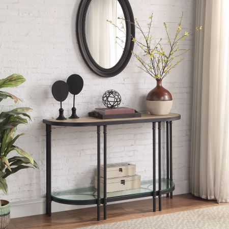 ACME Brantley Sofa Table Oak & Sandy Black Finish