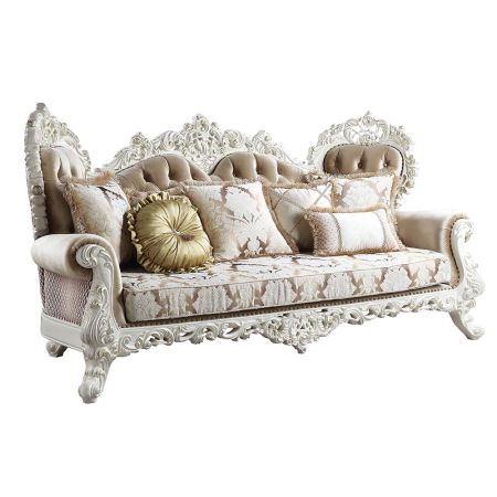 ACME Vanaheim Sofa W/7 Pillows Fabric & Antique White Finish