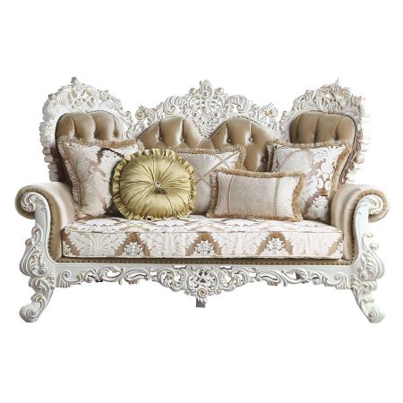 ACME Vanaheim Loveseat W/5 Pillows Fabric & Antique White Finish