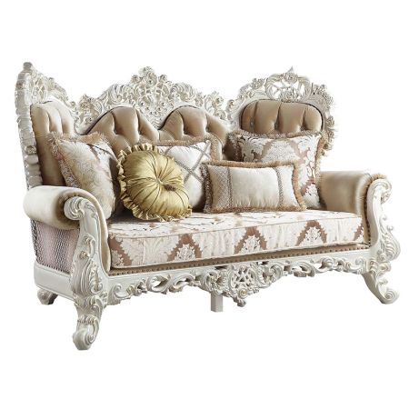 ACME Vanaheim Loveseat W/5 Pillows Fabric & Antique White Finish