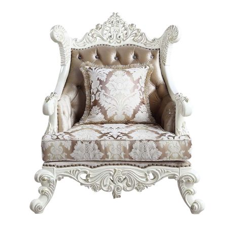 ACME Vanaheim Chair W/Pillow Fabric & Antique White Finish